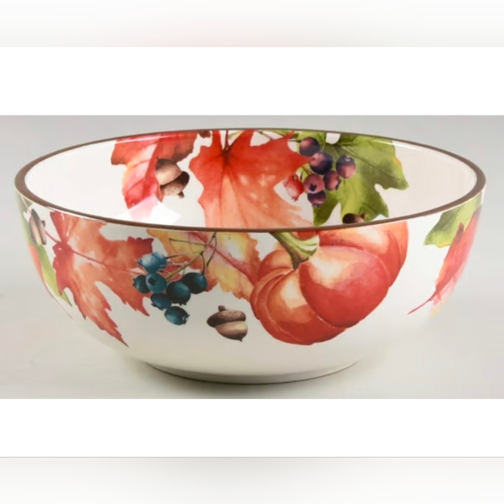 Better Homes & Gardens 12" Ironstone Serving Bowl Botanical Autumn Leaves